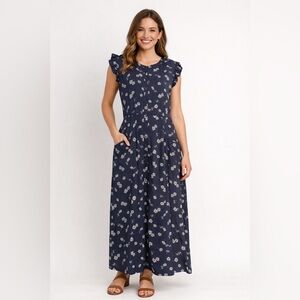 NWOT Simply Vera Vera Wang Floral Blue  Maxi Sundress size Medium